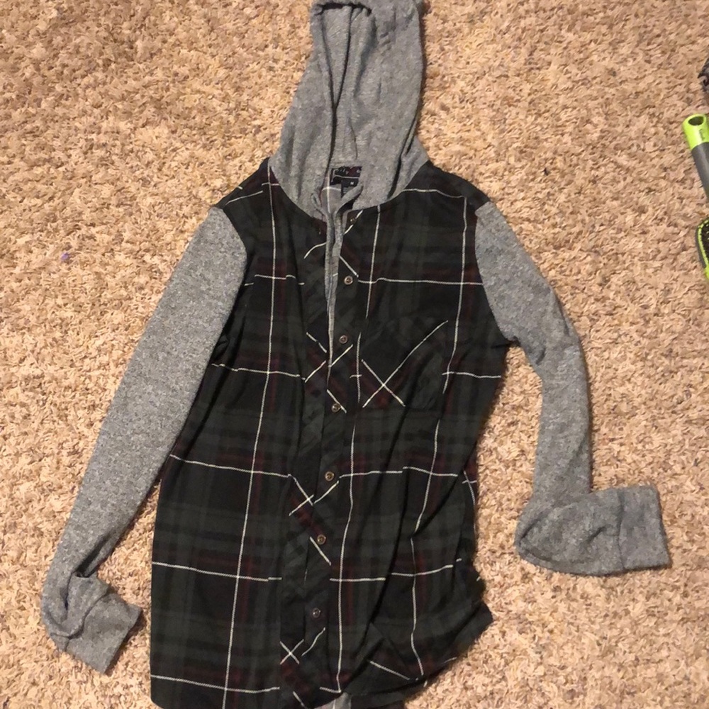 Green, red, white hooded button up